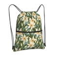 thumbnail image 2 of Wukai Lilies Flowers Waterproof Drawstring Backpack with Zipper Pocket,Large Foldable Gym Bag for Women and Men, Perfect for Sports, Yoga, and Travel, 2 of 8