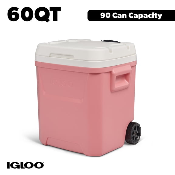 Igloo 60 QT Laguna Ice Chest Cooler with Wheels, Coral Pink