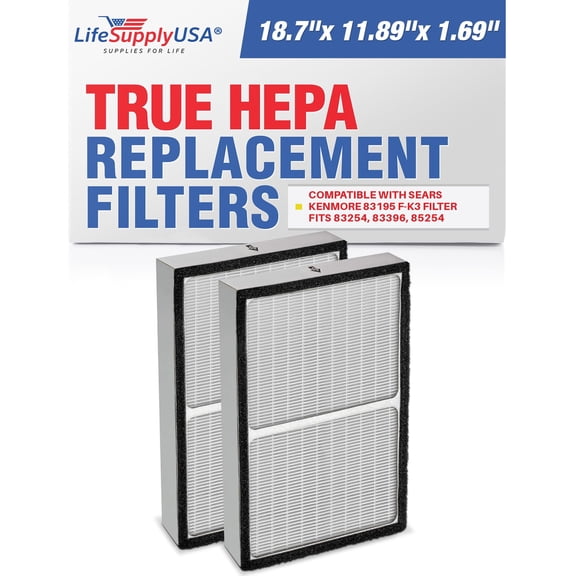 True HEPA Filter Replacement Compatible with Sears Kenmore 83195 F-K3 Filter fits 83254 83396 85254 Air Purifiers by LifeSupplyUSA (2-Pack)