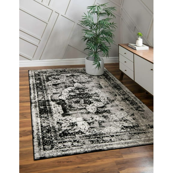 Rugs.com Monte Carlo Collection Rug – 10' x 14' Black Medium Rug Perfect For Living Rooms, Large Dining Rooms, Open Floorplans
