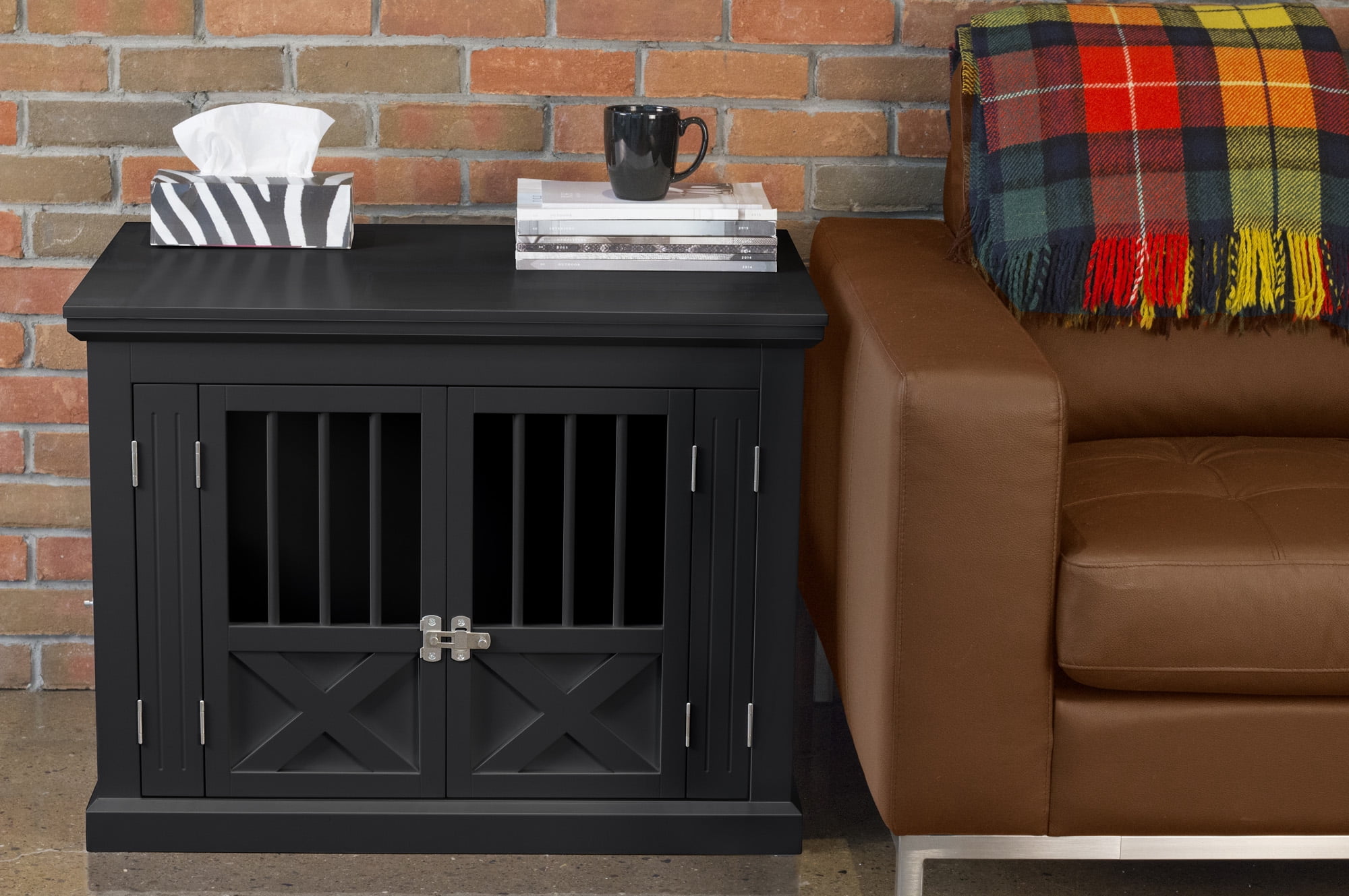 Contemporary Home Living 30.5" Black Rectangular Medium Slide Triple Door Dog Crate