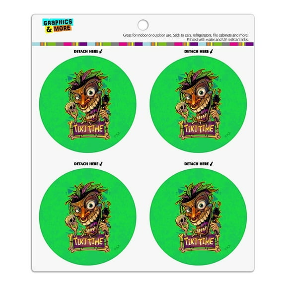 Tiki Time Witch Doctor Tropical Island Refrigerator Fridge Locker Vinyl Circle Magnet Set