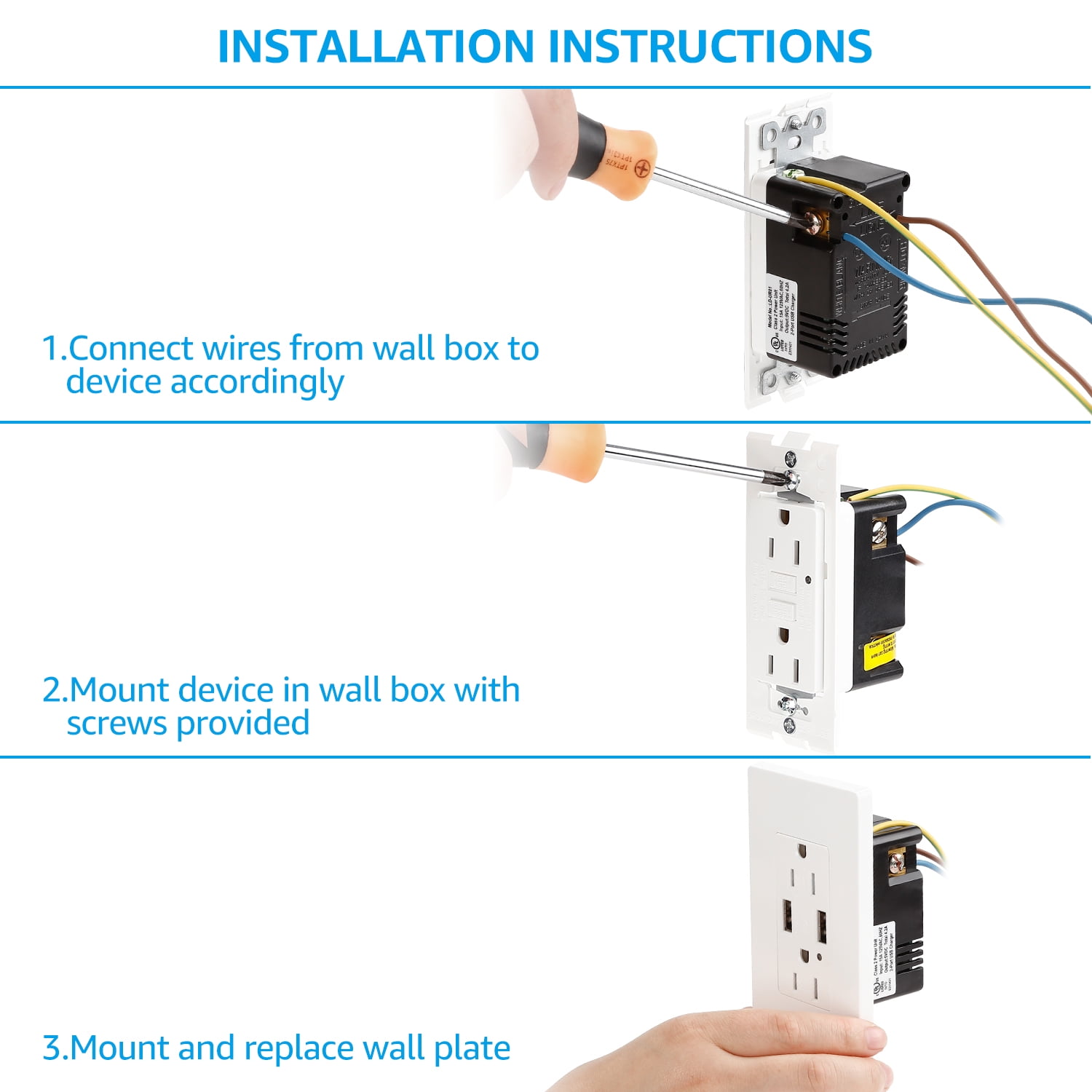 10 Pack 4.2A USB Wall Outlet Fast Charge, 15A Tamper-Resistant Receptacles Socket USB Outlets, UL-listed Dual High, Speed Charger USB Electrical Outlets, Wall Plate Included, White