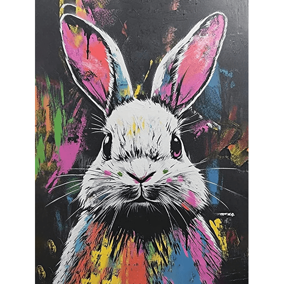 Colorful Graffiti Rabbit Canvas Art Print,Suitable for Living Room, Bedroom, Office, Bathroom, and Kitchen Decoration.