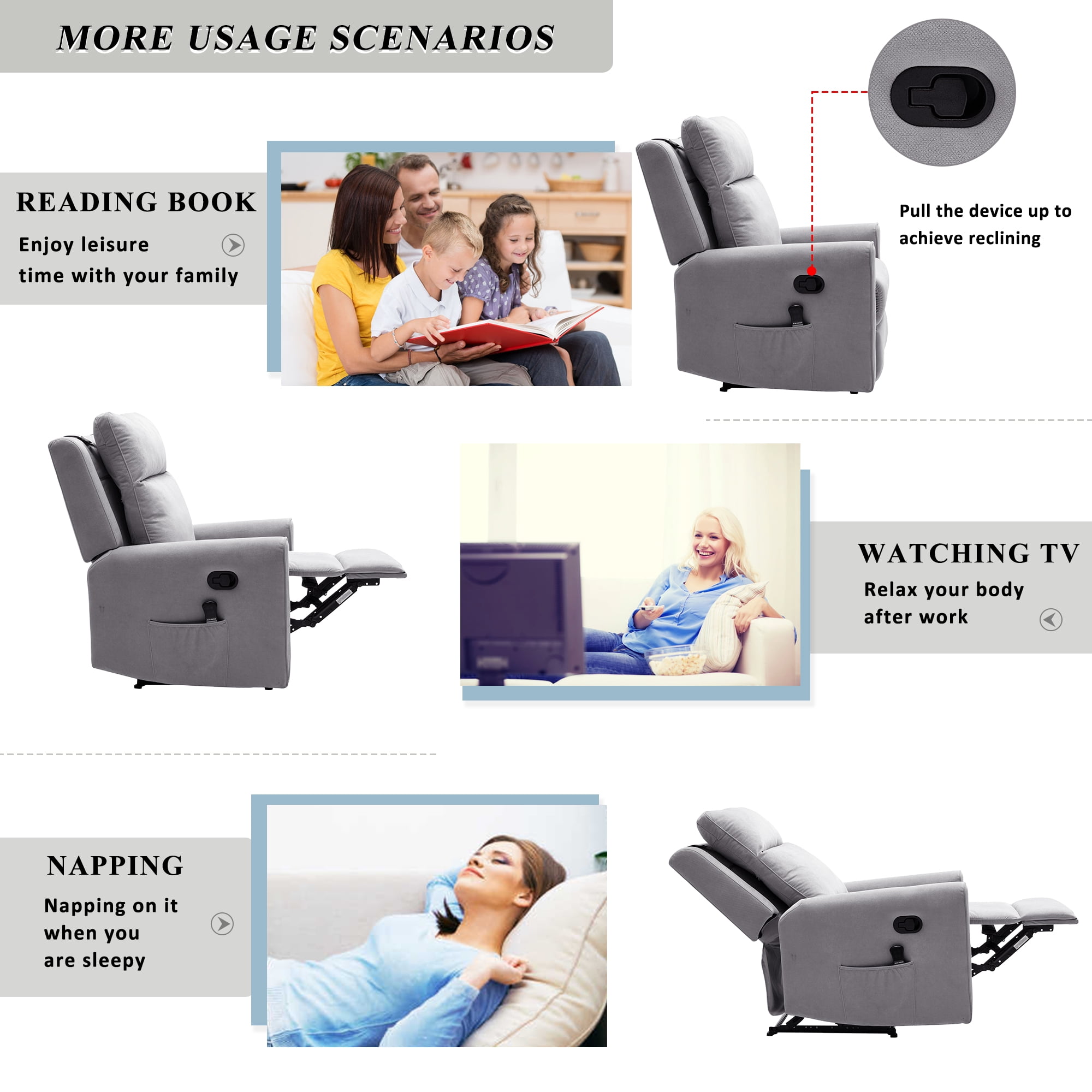 Kepooman Manual Recliner Chair with Heat and Rolling Kneading Massage for Living Room, Gray Kepooman Manual Recliner Chair with Heat and Rolling Kneading Massage for Living Room, Gray