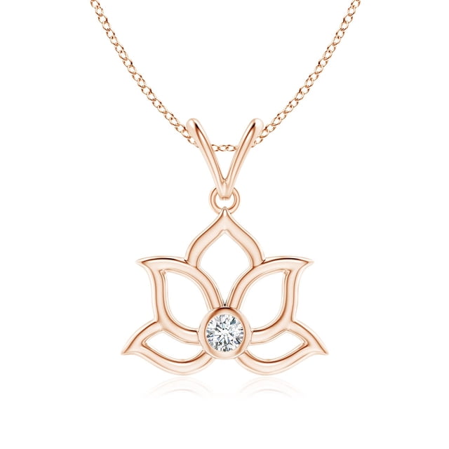 Angara Natural Diamond Necklace - Bezel-Set Diamond Lotus Flower Pendant in 14K Rose Gold for Women
