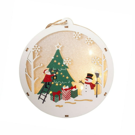 Christmas Decorations, LED Hanging Ornaments, DIY Handmade Wooden Christmas Tree Snowman Reindeer Pendants, Glowing Ambiance Lights, Easy Assembly Holiday Wall Hanging Home Decor