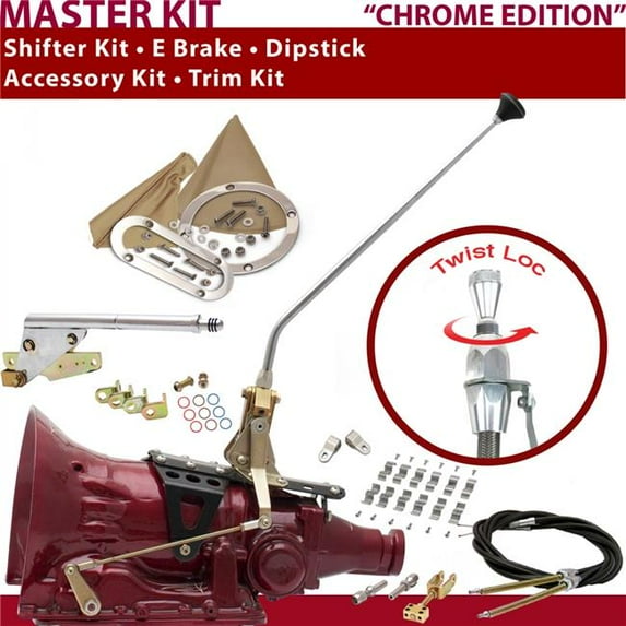 American Shifter PG Shifter Kit Chrome 16 in. E Brake Cable Clamp Clevis Trim Kit Dipstick for DBB4B