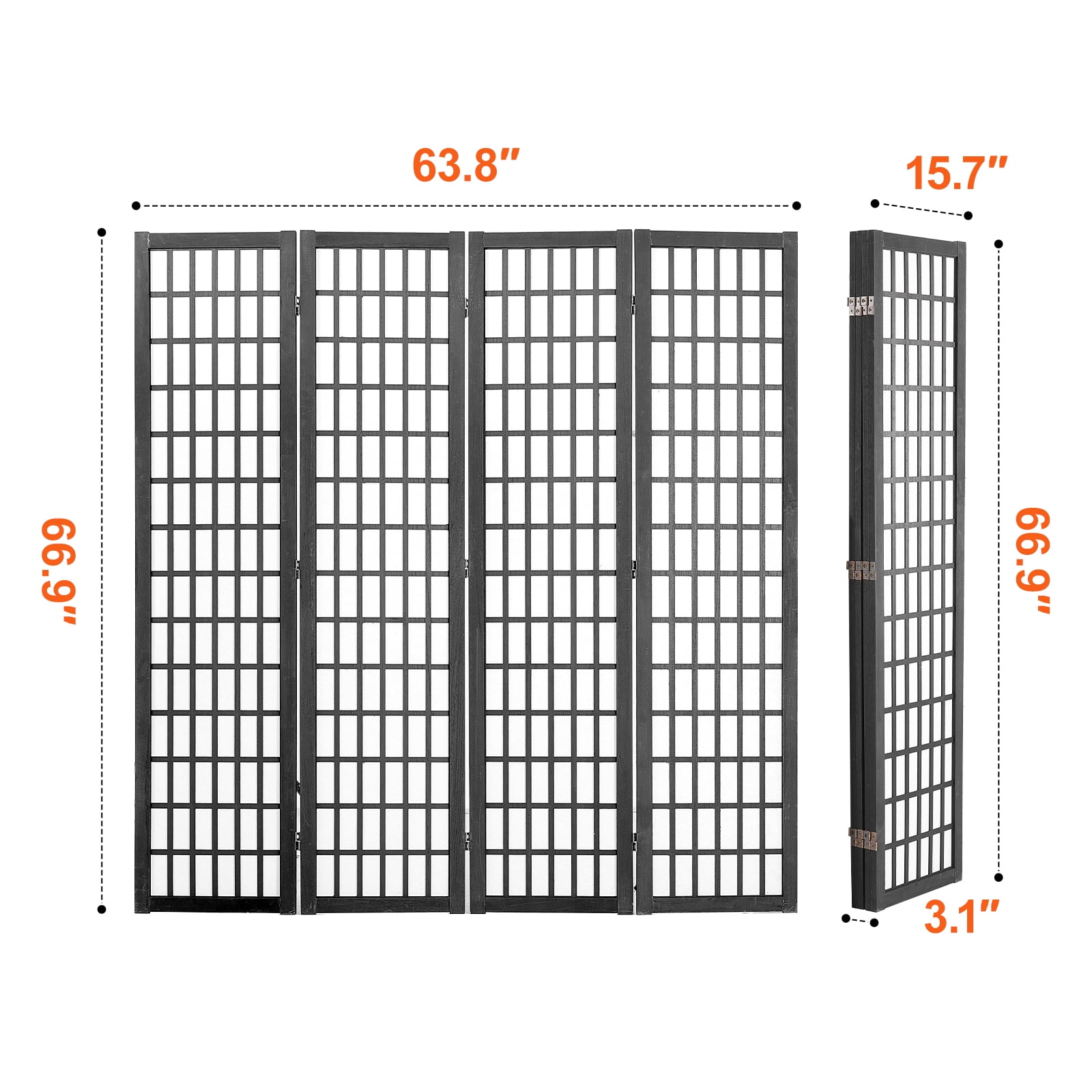 KFFKFF Partition Screen, Quadruple Panel Oriental Room Separator, Indoor Foldable Wooden Privacy Barrier, Portable Decorative Dividers, Ideal for Home Office, Dining Area, and Sleeping Quarters