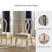 Signature Design by Ashley Realyn Dining Upholstered Side Chair, Set of 2, Chipped White Finish, French Country Ribbon Back