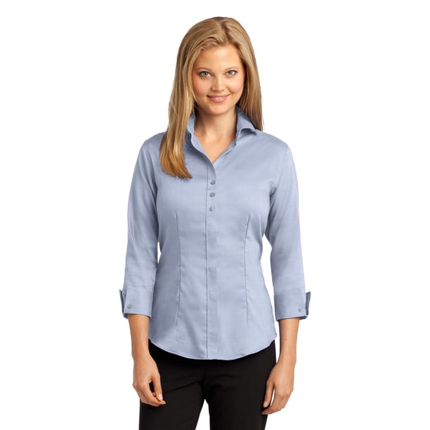 Red House® Ladies 3/4-Sleeve Nailhead Non-Iron Shirt. RH69 Azul Pizarra L casa Roja RH69