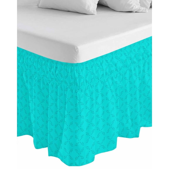 Turquoise Plaid Wrap Around Bed Skirts for Queen Bed 16" Drop,Bed Skirt with Adjustable Elastic Belt Dust Ruffle Bed Valance for Bedroom Hotel Geometric Leaf Diamond Morocco Abstract Bed Frame Cover