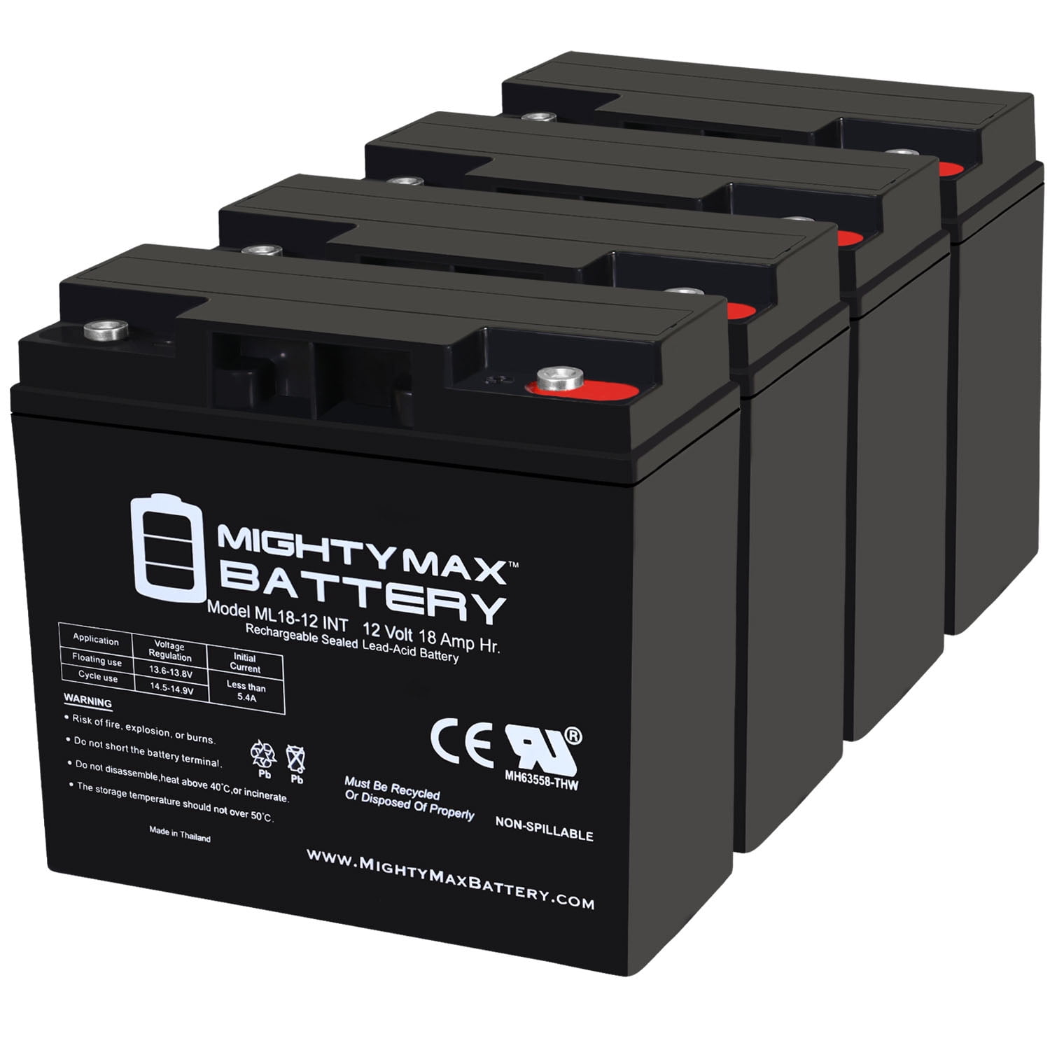 12V 18AH INT Replacement Battery Power PS16-12 4 Pack - Walmart.com