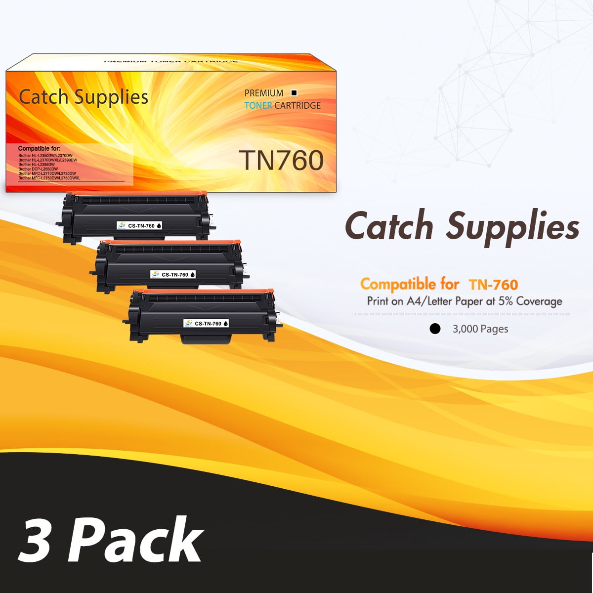 Catch Supplies 3Pack Compatible Toner for Brother TN760 TN730