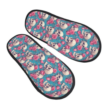 

Kdxio happy Skull rose Pattern Slippers for Women Memory Foam Fuzzy House Slippers Bedroom Non-slip Warm Womens Slippers