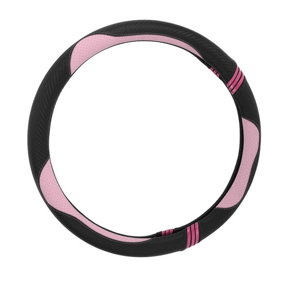 Unique Bargains Universal Car Steering Wheel Cover for 36.5-37.9cm Sweatproof Faux Leather Rubber Black Pink