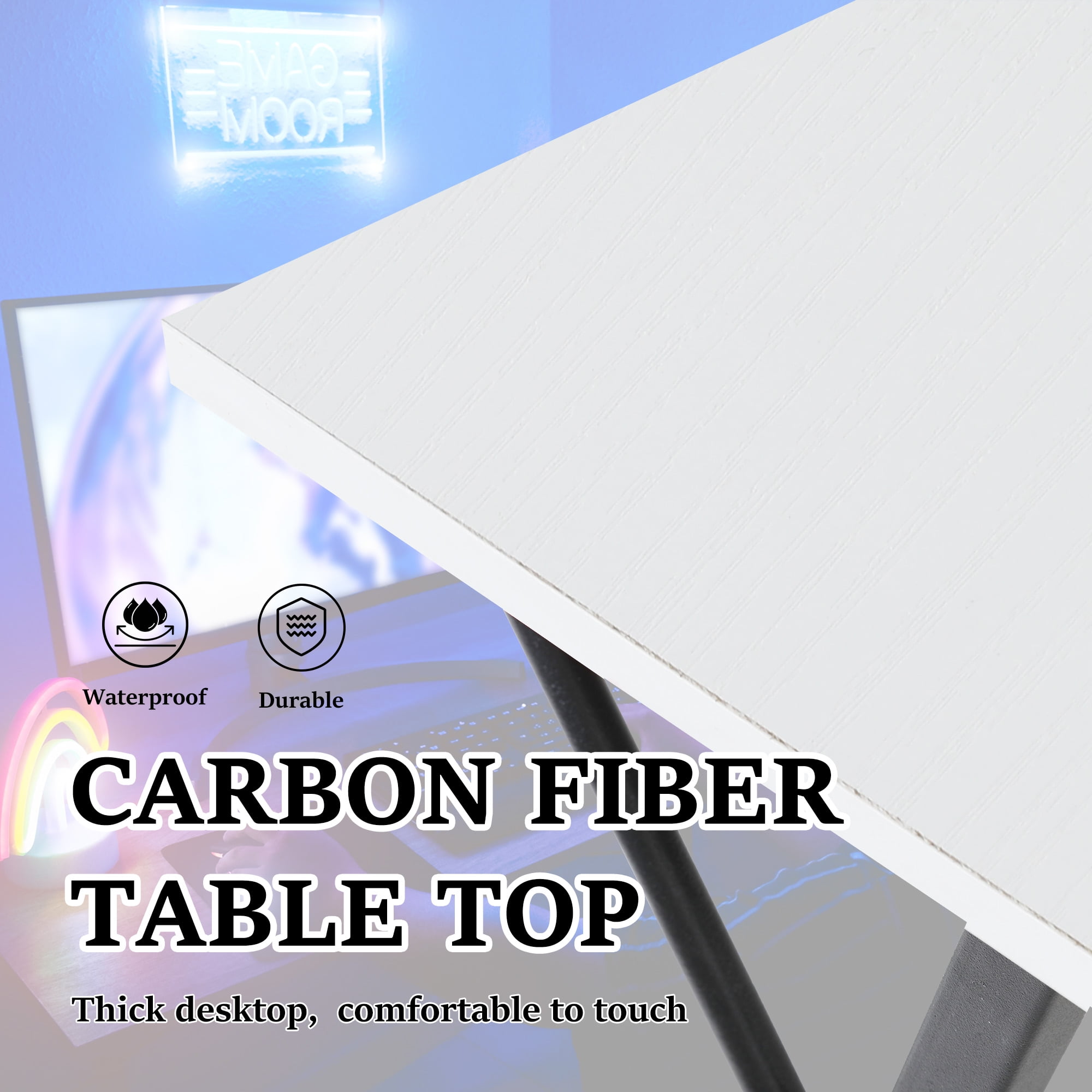 CL.HPAHKL L Shaped Gaming Desk, Corner Computer Desk with Large Desktop PC Gaming Desk Table with Large Monitor Riser Stand 50 Inch Computer Table Desk for Home Office Gaming Writing Study, White