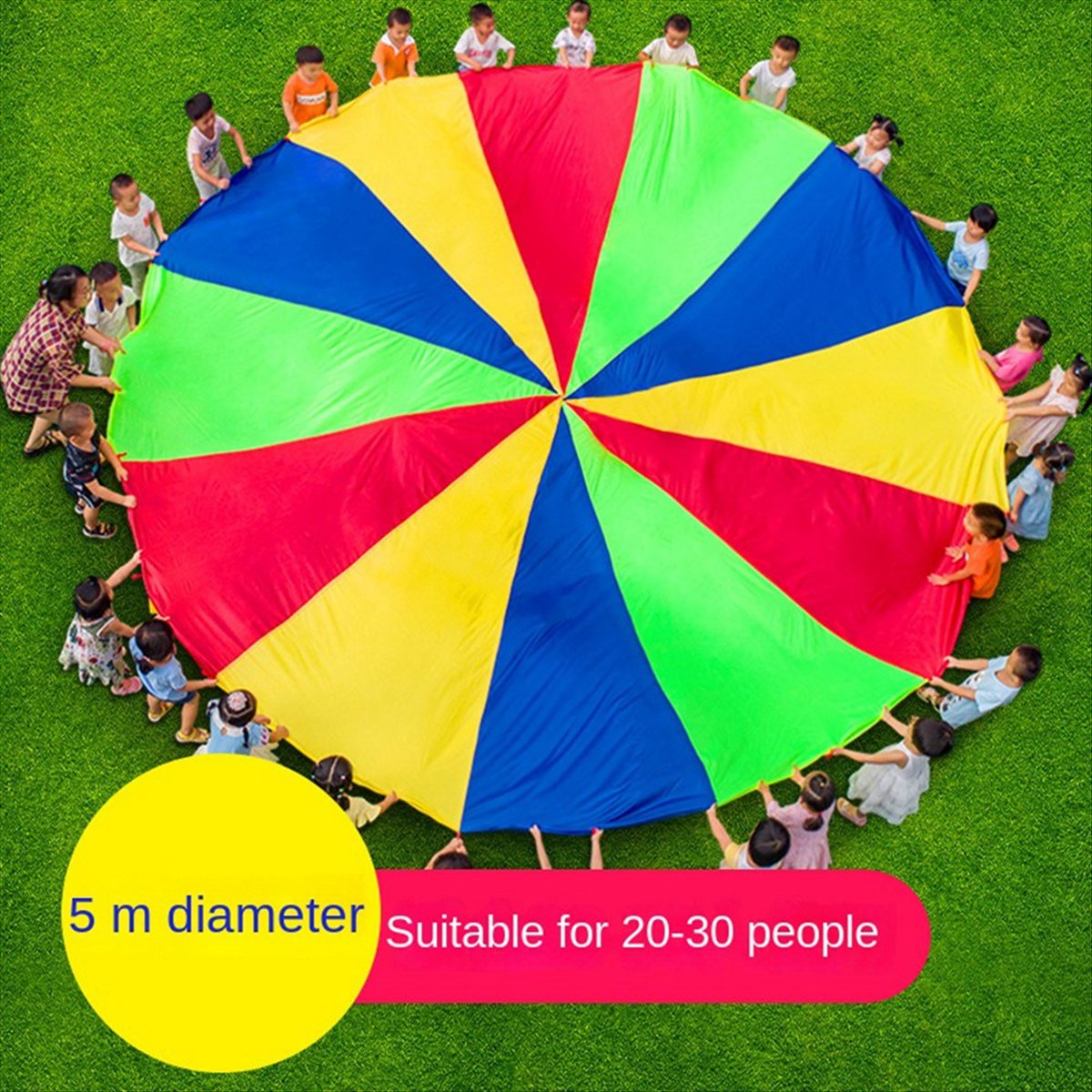 5 Meters Kids Parachute Game, Rainbow Cloth Game Colorful Party Mat with Handles, Kids Outdoor Game Blanket