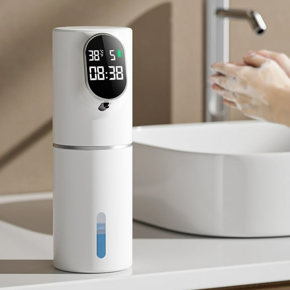 Mrmaere Automatic Liquid Soap Dispenser with Smart Sensor and LED Display - Rechargeable, Waterproof, and Portable for Home or Office Use White