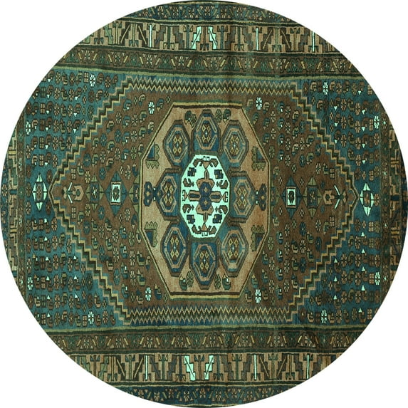 Ahgly Company Indoor Round Persian Turquoise Blue Traditional Area Rugs, 8' Round