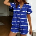 thumbnail image 4 of Pajamas for Women Set Pajamas Women's Fashion Striped Ruffled Short-Sleeved Elastic Waist Shorts Pajama Set Blue Xl, 4 of 6