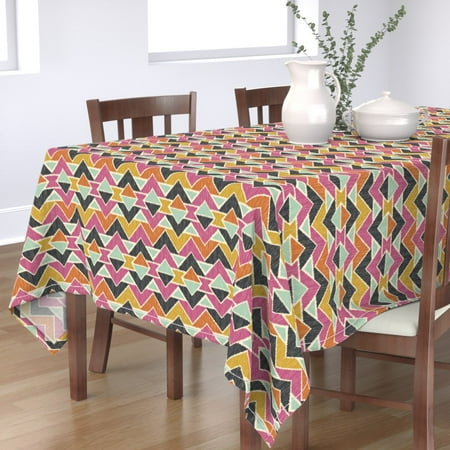 

Cotton Sateen Tablecloth 90 Square - Arrows Ikat Boho Geometric Chevron Pink Black Print Custom Table Linens by Spoonflower
