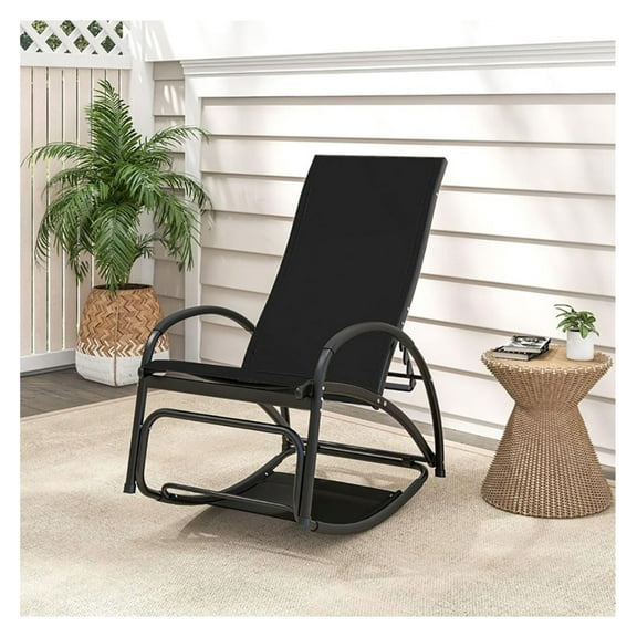 Outdoor Rocking Chair Lounger, 2-in-1 Adjustable Patio Chair for Porch, Poolside - Beige/Grey/Black