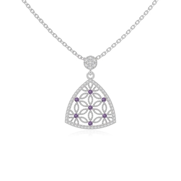 Natural Amethyst with Moissanite Designer Triangle Pendant Necklaces for Women in Sterling Silver,February Birthstone Jewelry Gifts for Her Birthday, Anniversary, Graduation, Christmas, Valentines