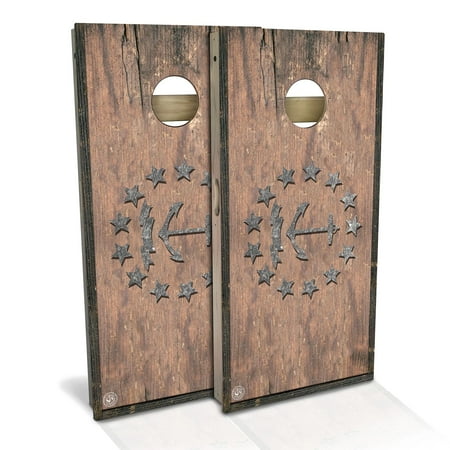 Skip's Garage Rhode Island Flag Vintage Solid Wood Cornhole Board Set