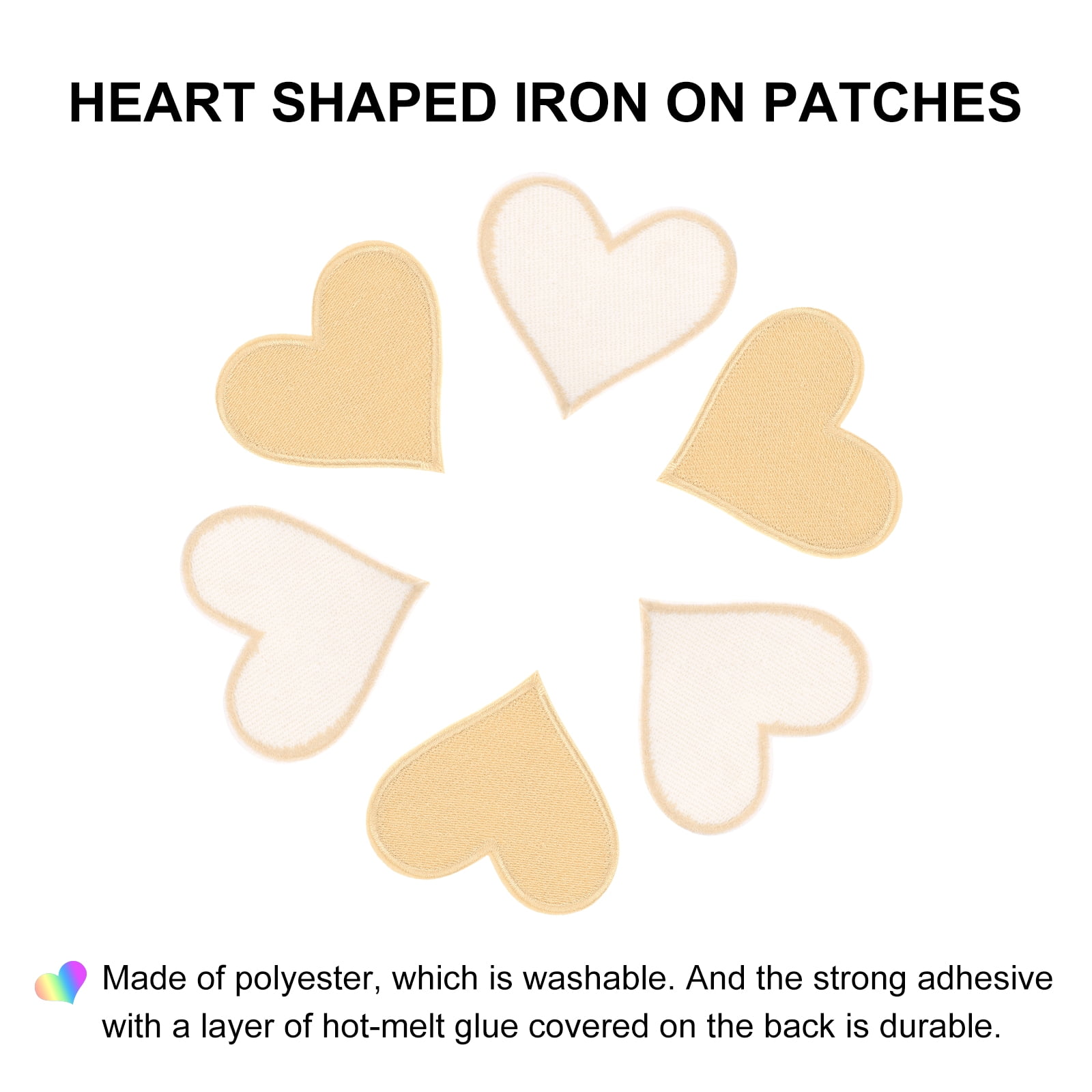 Heart Shaped Iron on Patches 6.8x7cm Embroidered Sew Patches Appliques for Clothing Repair Backpack Shoes Decoration Cream 120Pcs