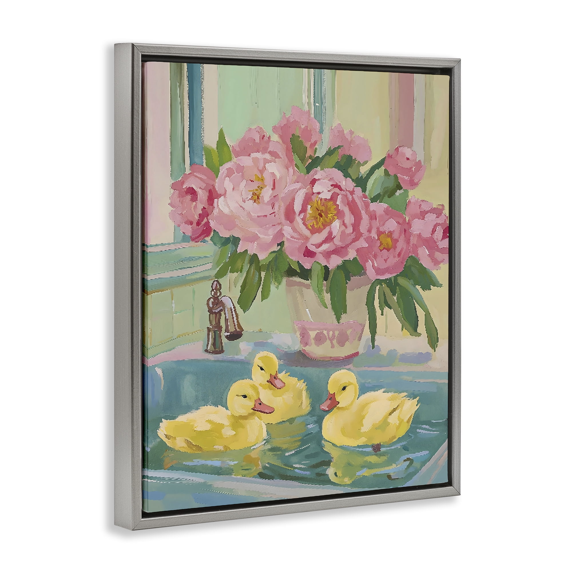 Stupell Industries Ducks in Sink Bath Gray Framed Floater Canvas Wall Art, design by The Prints Vibe