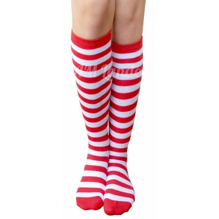 AM Landen Stripe Knee High Socks Stripe Socks Cheerleader Socks Uniform Socks (White/Red small
