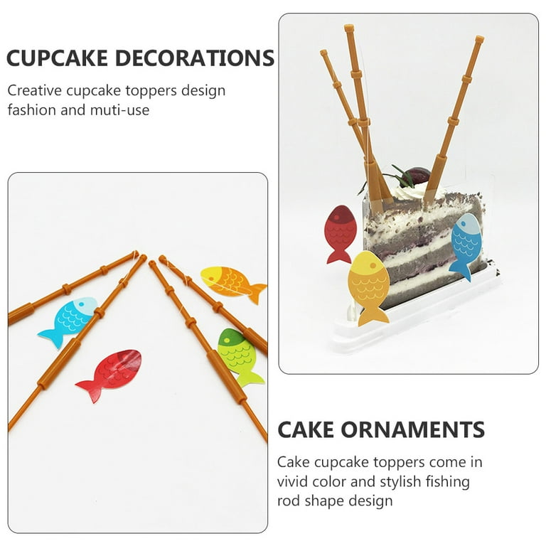 Etereauty 8pcs Fishing Rod Shape Cupcake Toppers Cake Decorations