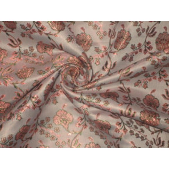 Silk Brocade fabric Grey, Coral  Green Color 44" wide BRO64[3]