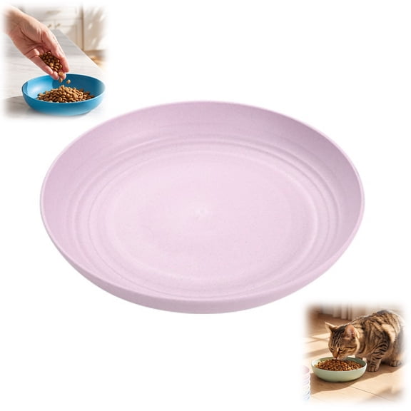 Cat Bowls, Cat Food Bowl, Cat Dishes - Shallow Wide Wheat Straw Pet Bowl for Whisker Fatigue, Durable Cat Feeding Dishes (Pink)