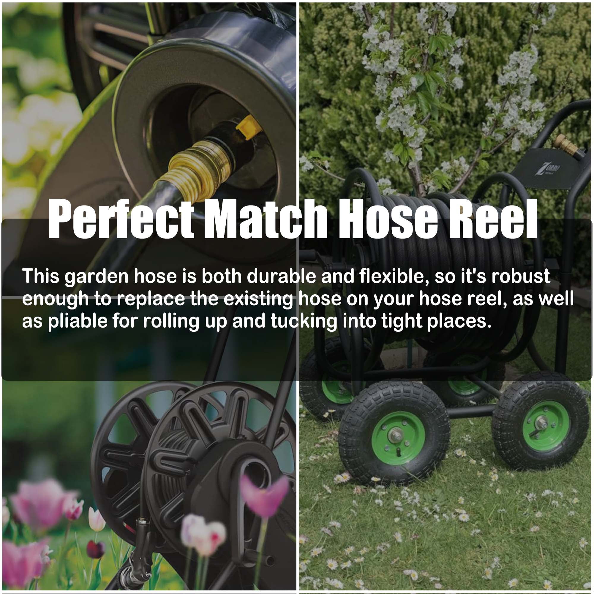 FangFarm Hybrid Garden Hose 15FT - 5/8" Heavy Duty Flexible Rubber Hose with GHT Brass Fittings - UV-Resistant Leak-proof Ideal for Lawn & Outdoor Use