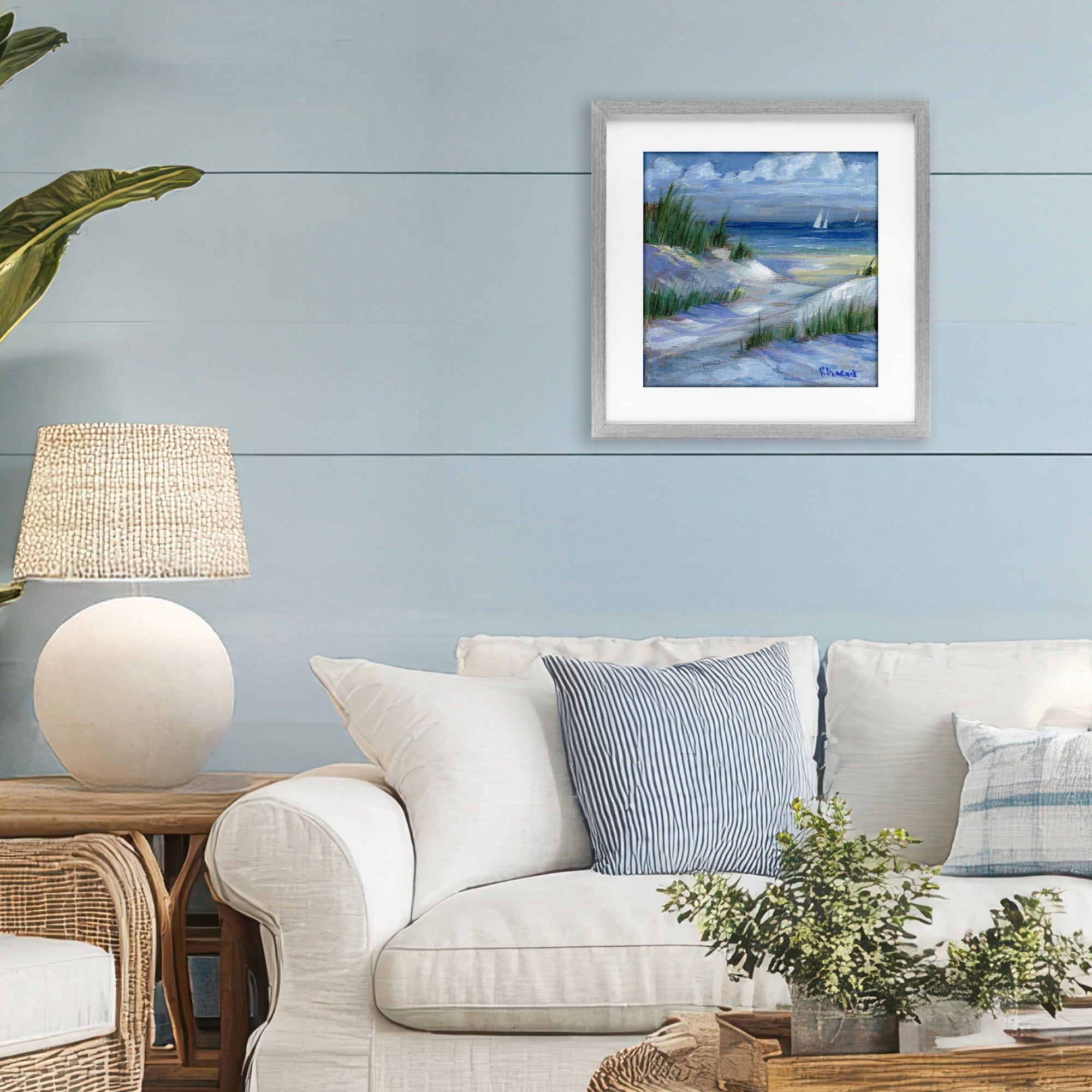 Stupell Industries Crooked Island Dunes & Sailboats Gray Framed Print Under Glass, design by Paul Brent