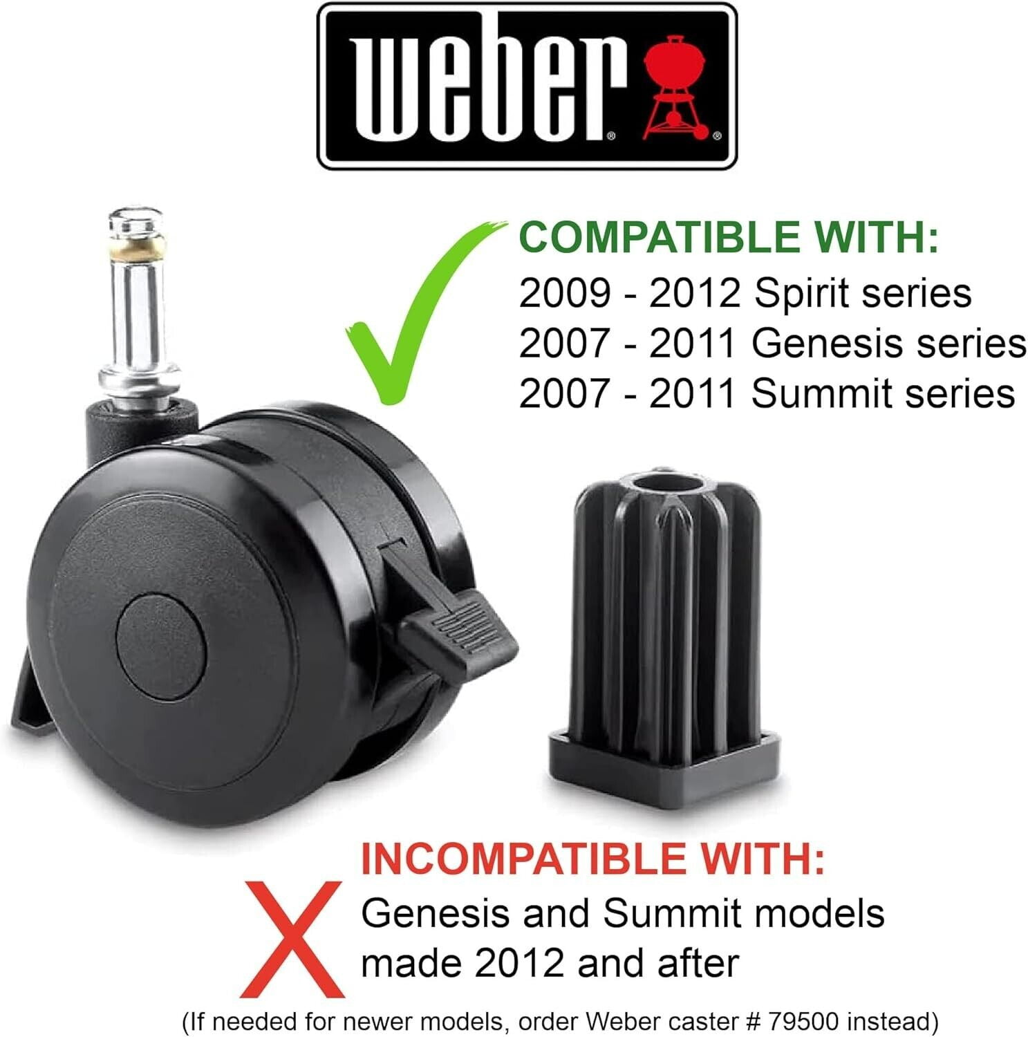Weber Replacement Caster Wheels for Grills, Black Multipack