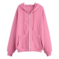 thumbnail image 3 of ZSQDM Designer Zip Up Hoodie Zip Up Hoodie For Women Solid Color Oversized Cropped Short Coats Korean Fashion Harajuku Hooded Sweatshirts Pink Women'S Polyester Hoodie (Xxl), 3 of 4