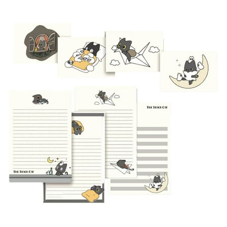 Yokua 1 Set Little Black Cats Writing Paper Stationery Paper and Envelopes Set