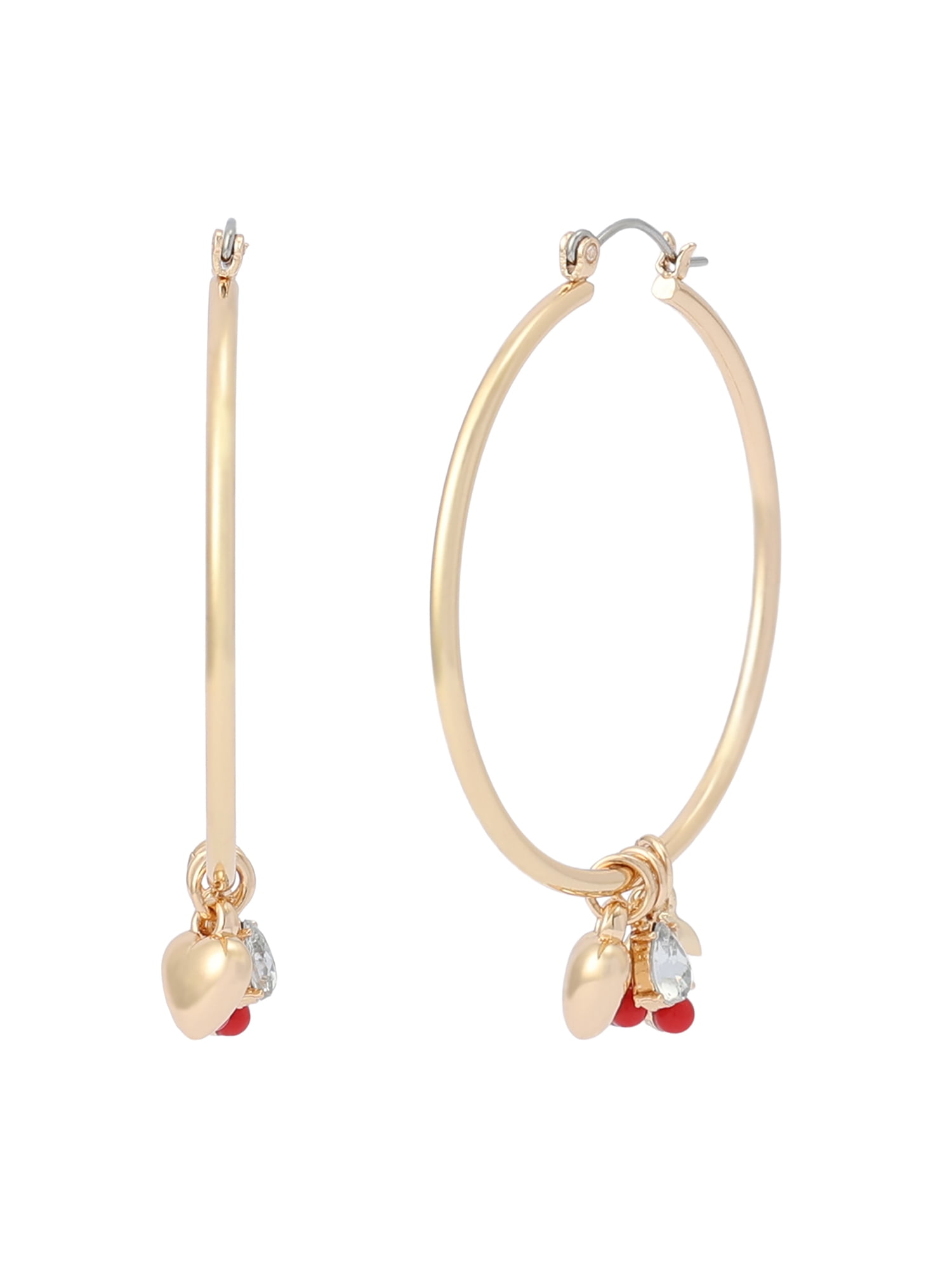 Madden NYC Women's Fashion Gold-Tone Cherry Charm Hoop Earrings