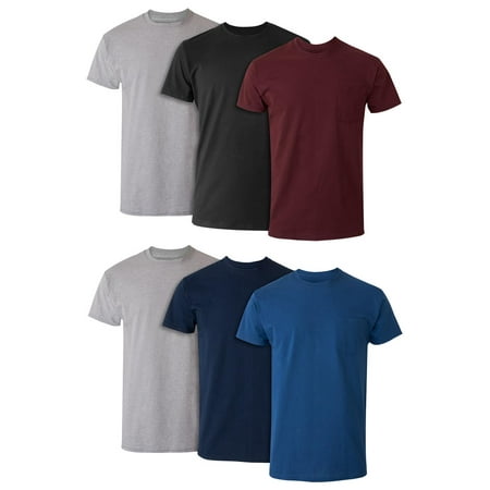 Hanes Men's Value Pack Assorted Pocket T-Shirt Undershirts, 6 Pack