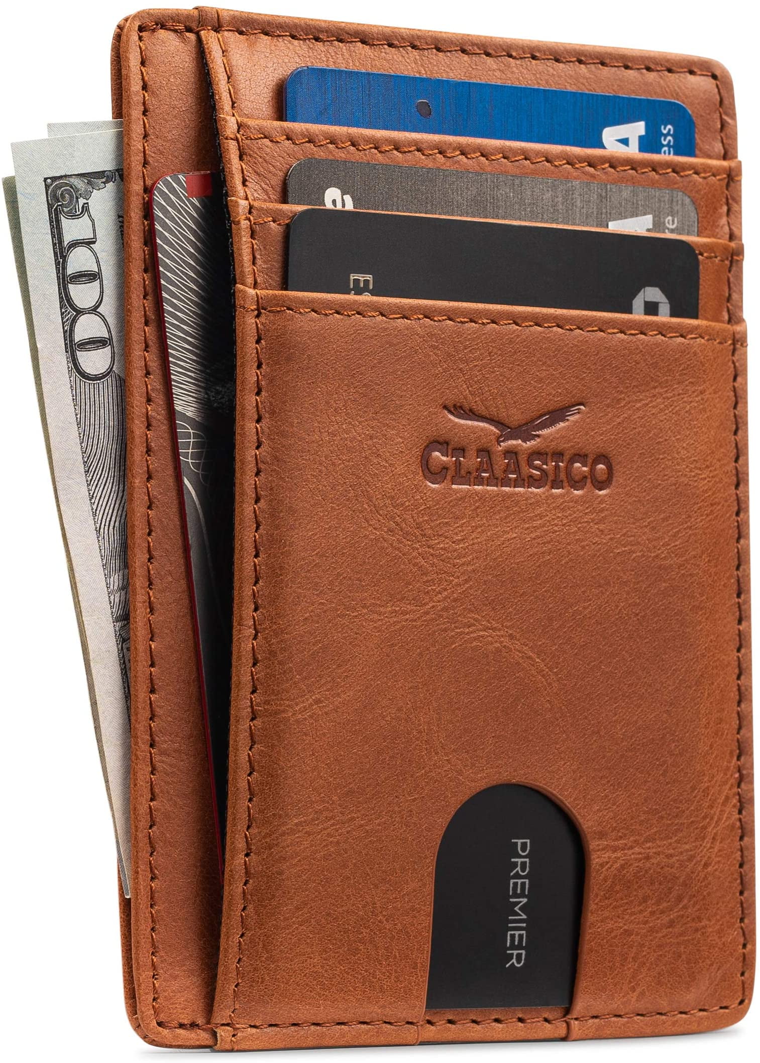 Slim RFID Blocking Card Holder Minimalist Leather Front Pocket Wallet for Women 