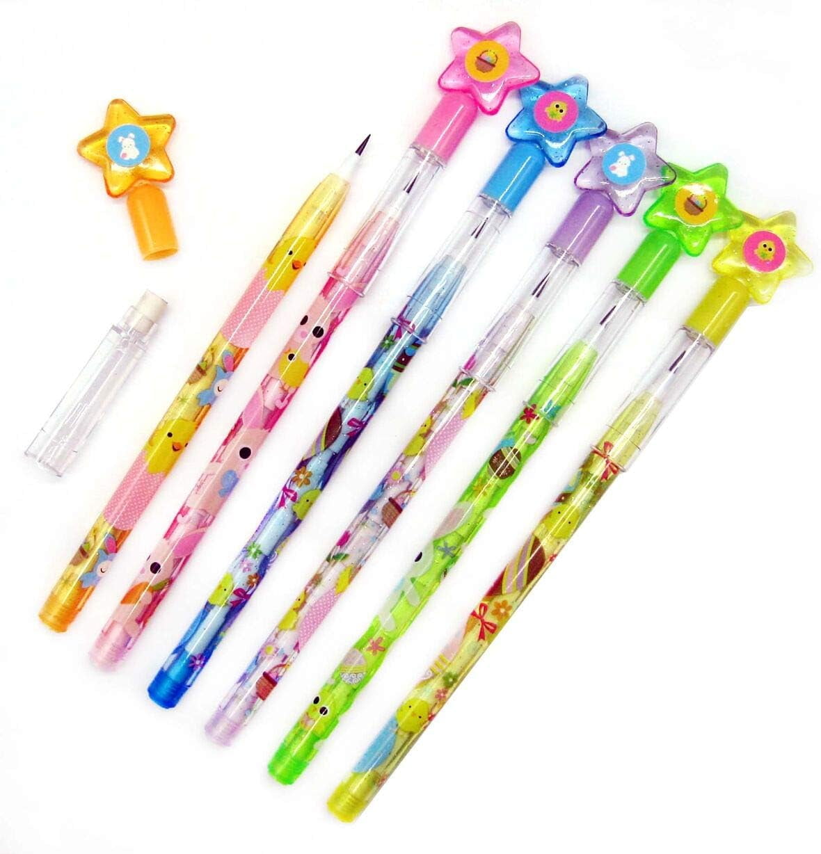 TINYMILLS 24-Pack Science Themed Stacking Pencils | Push-Point Mechanical Pencils With Erasers | Perfect For Party Favors & Classroom Rewards-355375