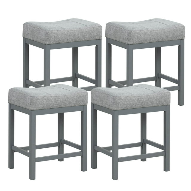 Costway 24.5" Bar Stool Set of 4 with Solid Rubber Wood Frame Humanized Footrest Kitchen