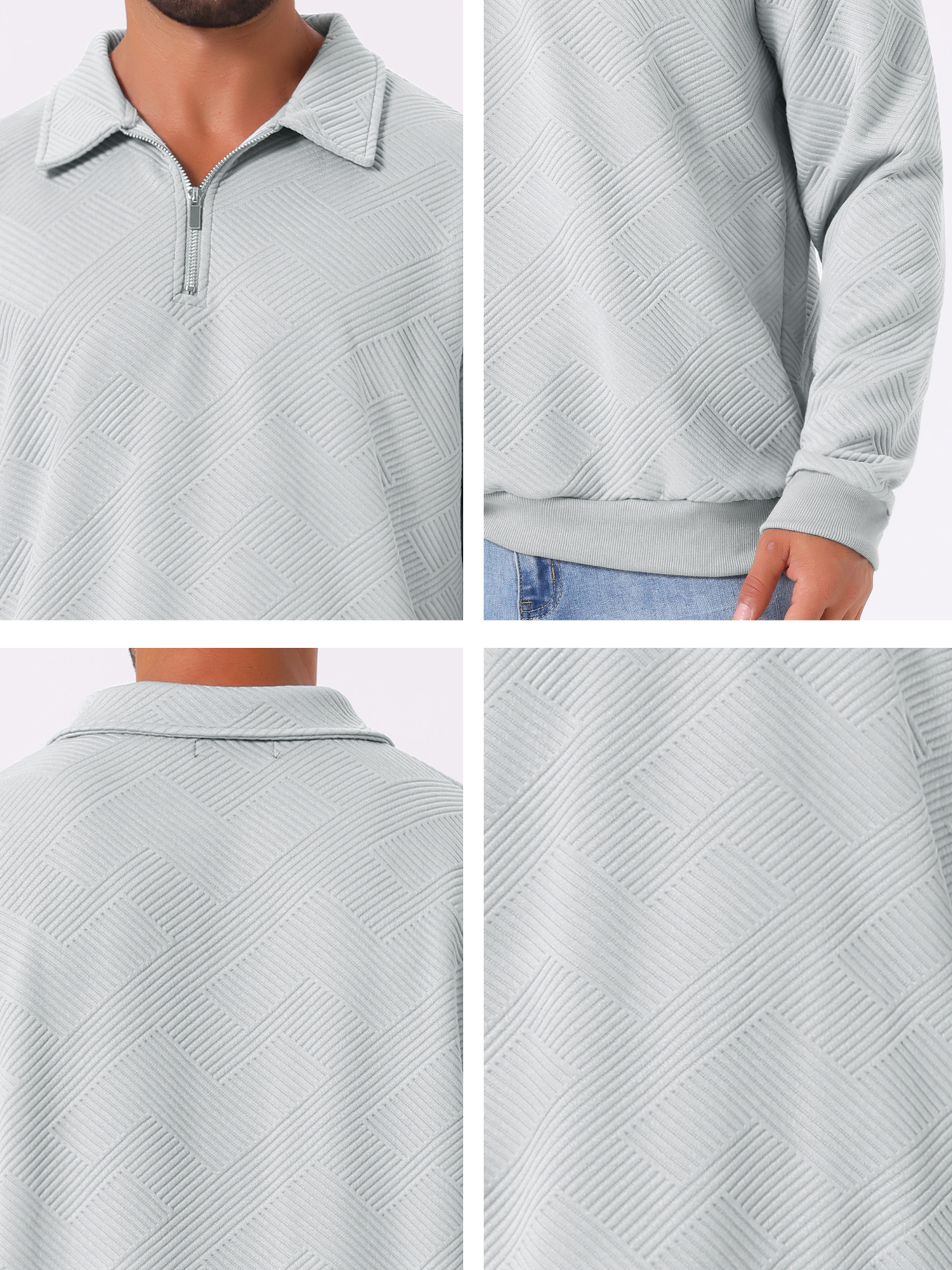 DARING DIVA Zip Pullover Long Sleeve Knitted Sweatshirts 2XL Light Gray