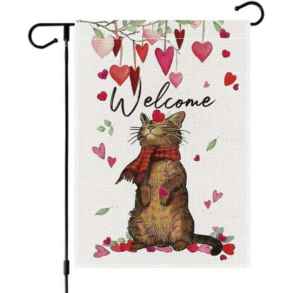 Happy Valentine''s Day Scarf Cat I love you Welcome Love Tree Garden Flag 12.5x18in, Home Valentine''s Day Outdoor Yard Lawn Garden Flag Decoration -A