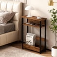 thumbnail image 4 of GarveeHome Narrow Side Table with Storage Shelf, 3-Tier Slim End Table with Magazine Holder, Modern Sofa Thin Tables, Brown, 4 of 7