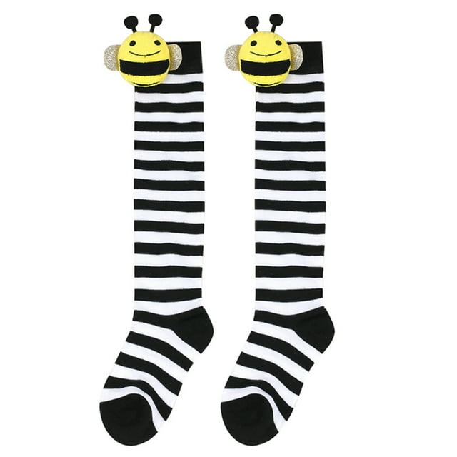 Faithtur Halloween Knee High Socks Cosplay Striped Stockings for Halloween Girls Bee Costume