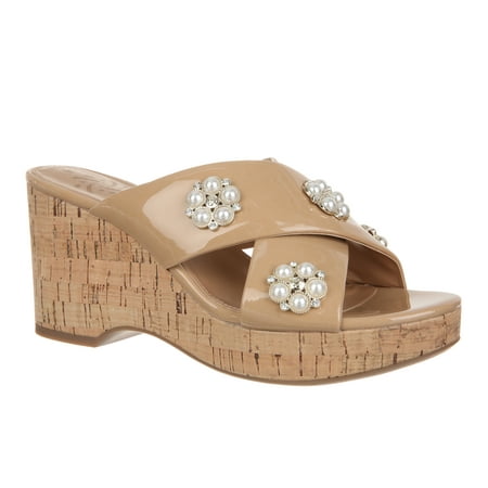 

Sam & Libby Women s Cate Embellished Cork Wedge Sandal
